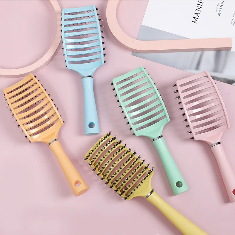 

Curved Boar Bristle Hair Brush Professional Detangling Hairbrush Head Massage Comb Hairdressing Styling CombFor Hair Combs Boar