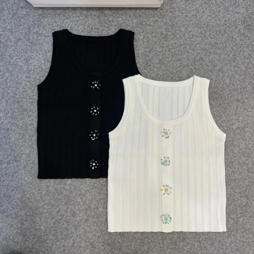 Белый или черный женский вязаный сексуальный жилет с круглым вырезом тонкий без