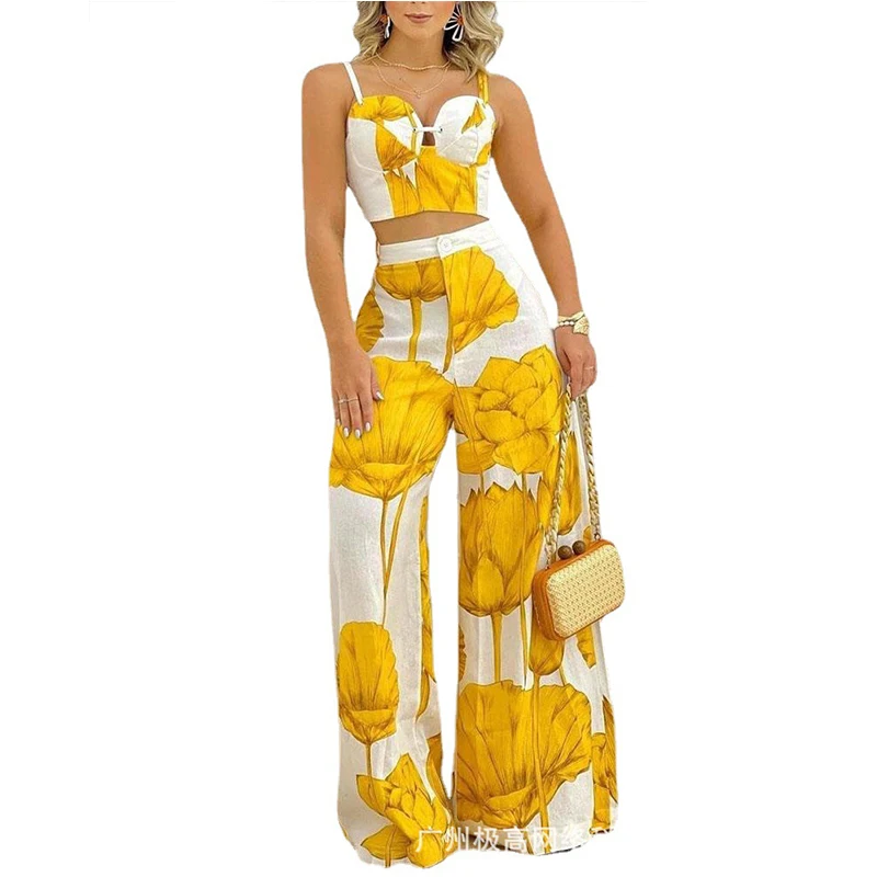 

2023 New Fashion Casual Suspender Print Suit for Woman Two Piece Sets Womens Outifits