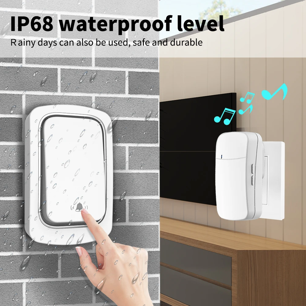 SIXWGH Wireless Doorbell No Battery required Waterproof Self-Powered Door bell Sets Home Outdoor Kinetic Ring Chime Doorbell