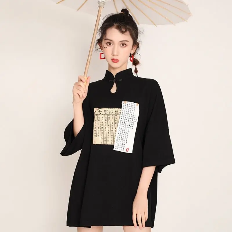 

2023 Chinese style improved hanfu oriental style qipao collar fashion t shirt lady summer tangsuits blouse cheongsam blouse