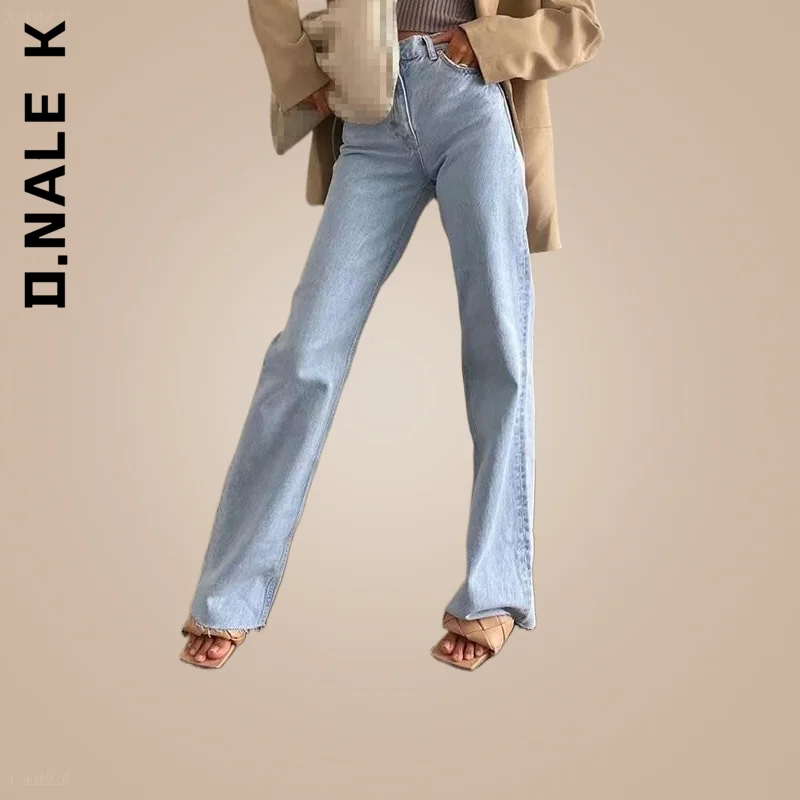 

D.Nale K Spring High Waist Wide Leg Pant Women Jeans Slouchy Black Straight Leg Denim Trouser Fall Casual High Street Clothes
