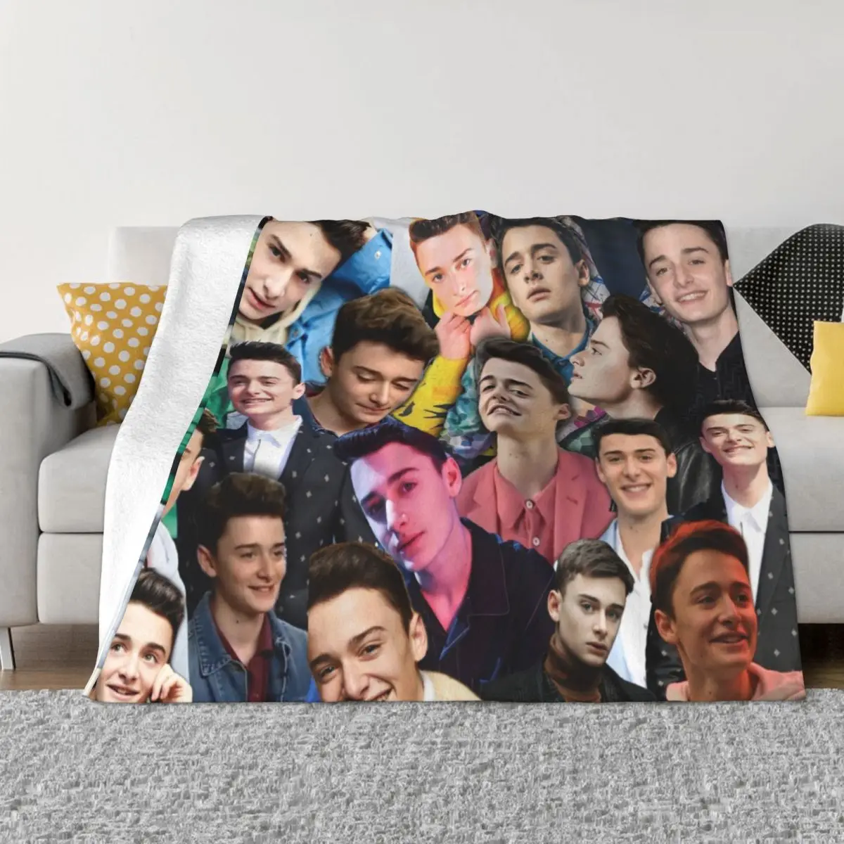 

Noah Schnapp Collage Movie Blankets Actor Flannel Awesome Warm Throw Blankets for Chair Covering Sofa Summer