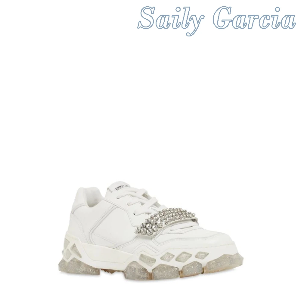 

White Rhinestone Women Casual Lace Hook and Loop Up Sneakers Unique Comfortable Round Toe Female Spring Autumn Solid Shoes