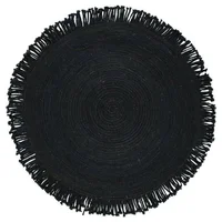 4x4ft Black Rug Natural Jute and Cotton Braided Carpet Modern Rustic Style Round Handmade Rug Reversible Rustic Look Rug