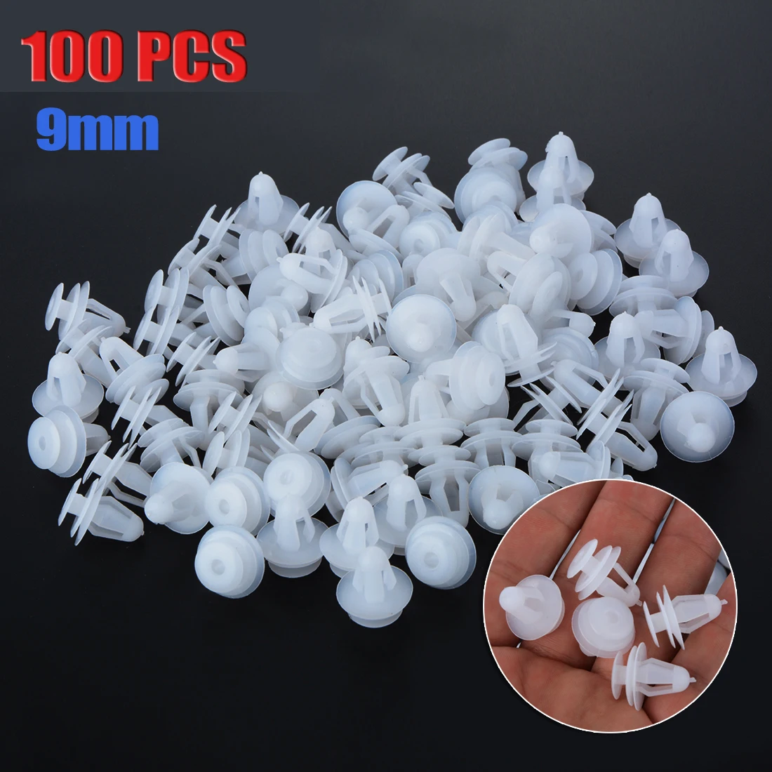 100pcs White Auto Bumper Fender Fastener Retainer Clips 9mm Hole Car Fixed Rivet Retainer Plastic Rivets Fastener Push Clips