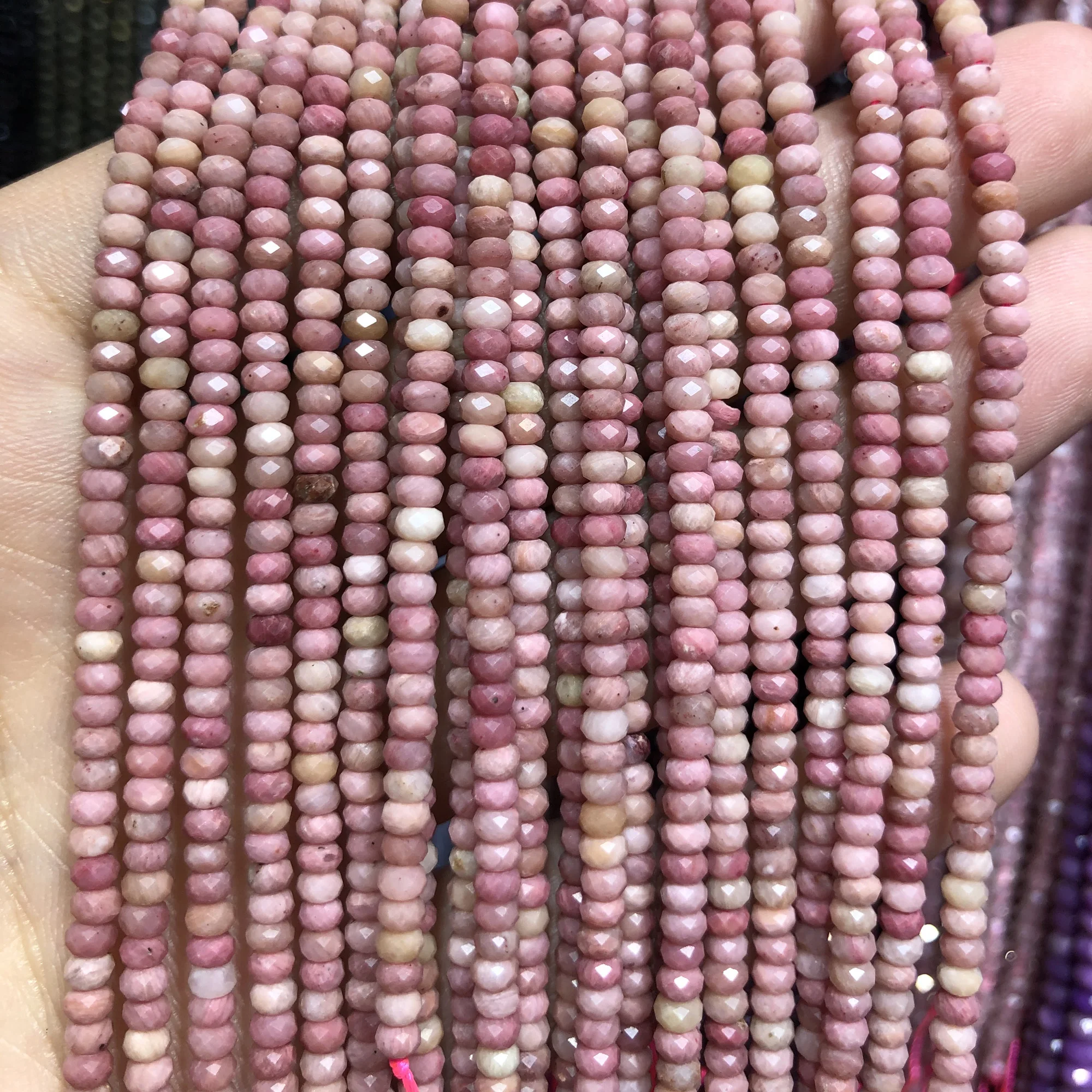 

Genuine Rhodonite Rondelle Faceted Beads Natural Stone Beads 2x3-4mm 15''