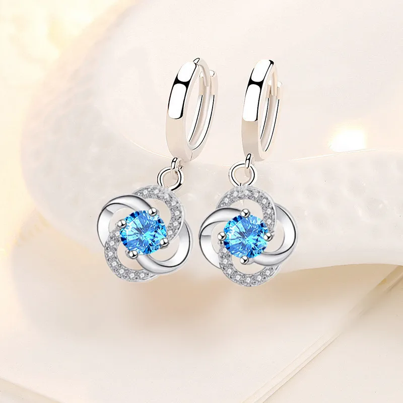 

Cute Eternal Clover Drop Earrings For Women Tiny Huggie With CZ Stone Pendant Female Romantic Dangle Earring Jewelry Accessory