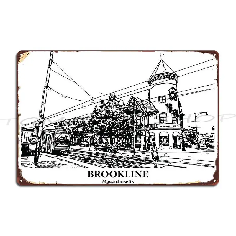 Фото Металлическая табличка-постер Brookline - Массачусетс, для гаража, паба, клуба, с принтом, жестяная вывеска-постер №2