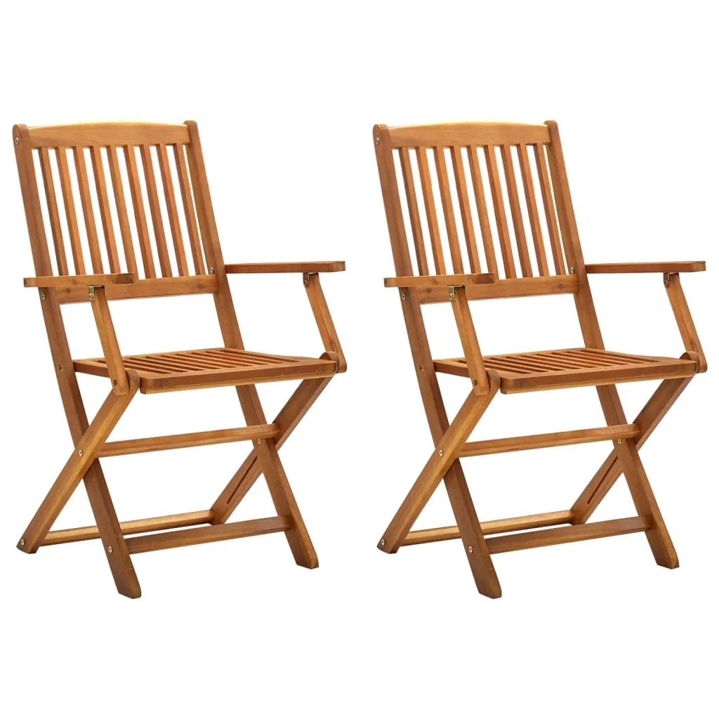 Garden Folding Chair of 2, Solid Acacia Wood Outdoor Seat Chair, Patio Furniture 54 x 57 x 91 cm