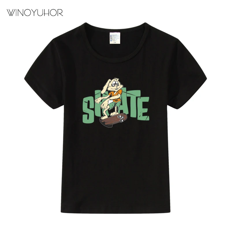 

Футболка для мальчиков и девочек с забавным принтом кролика скейтборда, Детская летняя милая детская одежда в стиле Харадзюку, футболки с короткими рукавами