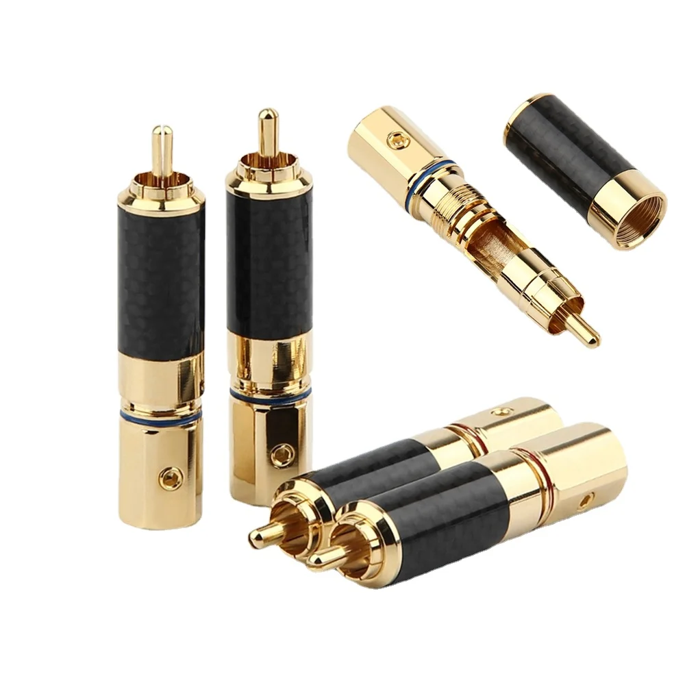 

4Pcs Carbon Fiber RCA Plug HiFi Audio Jack Copper Speaker Plug DIY Welding Wire Connector Adapter