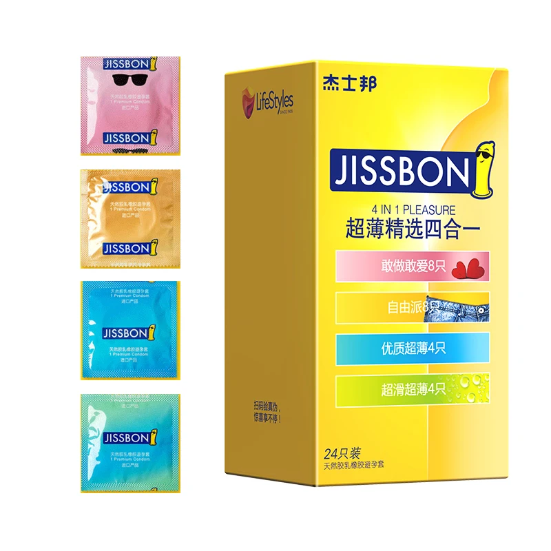 

JISSBON Ультратонкий презерватив 4 типа, смешанный женский латексный рукав для пениса, секс для мужчин 24/48/72/96 шт