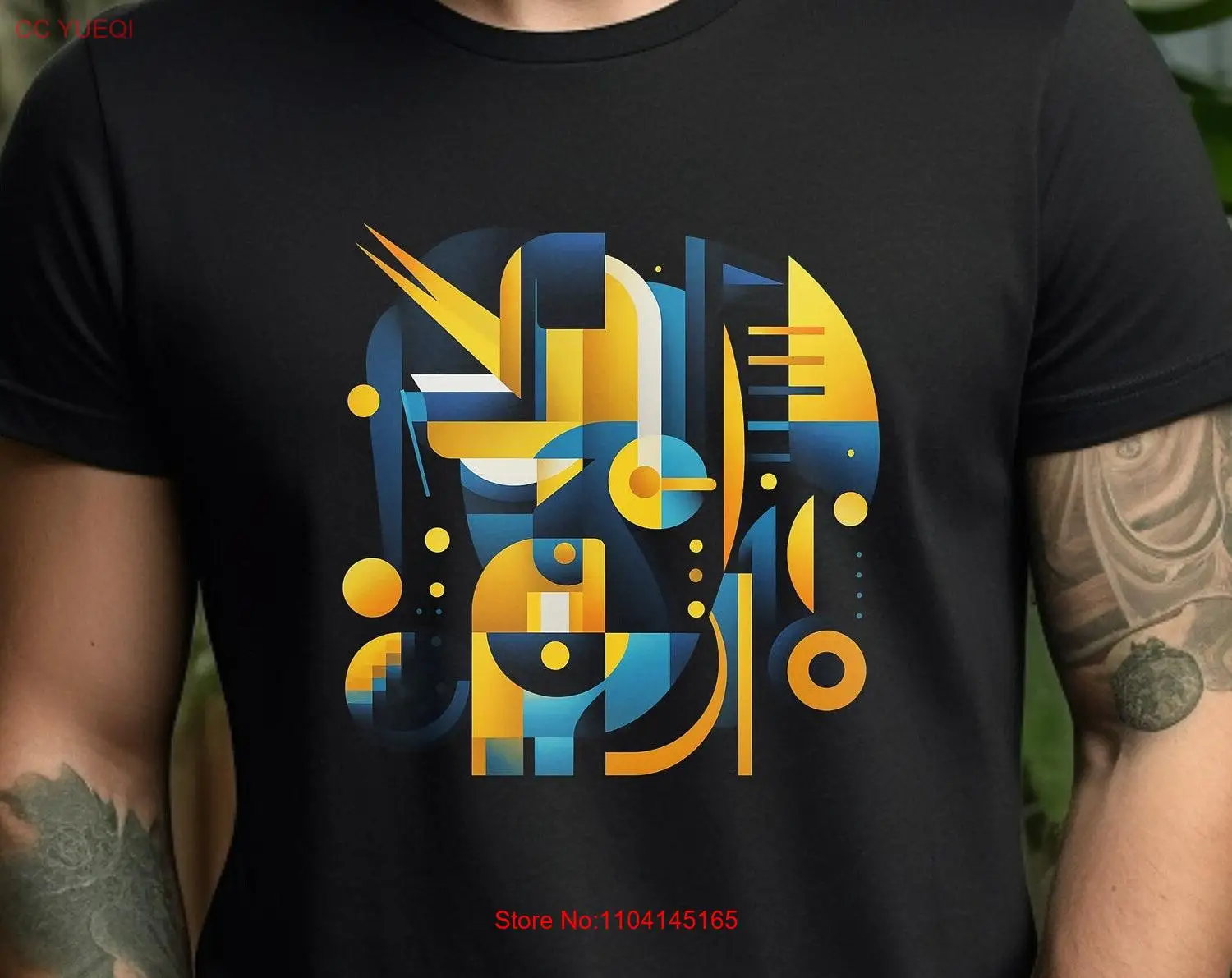 Сине-желтая футболка с абстрактным изображением длинным или коротким рукавом