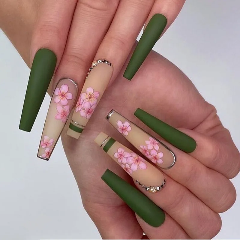 

24Pcs Wearing Manicure Women Girls Fake Nail Art Full Cover Decoration Long Ballet Artificial Press On Acrylic False Nails Tips