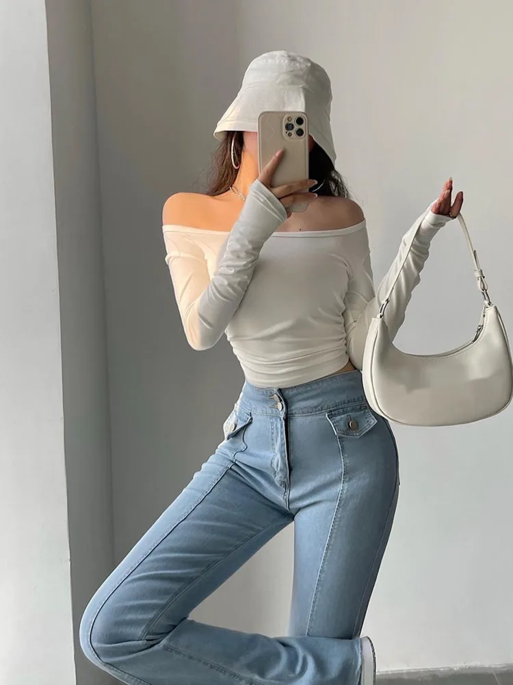 

Женская футболка с длинным рукавом и квадратным вырезом, однотонная