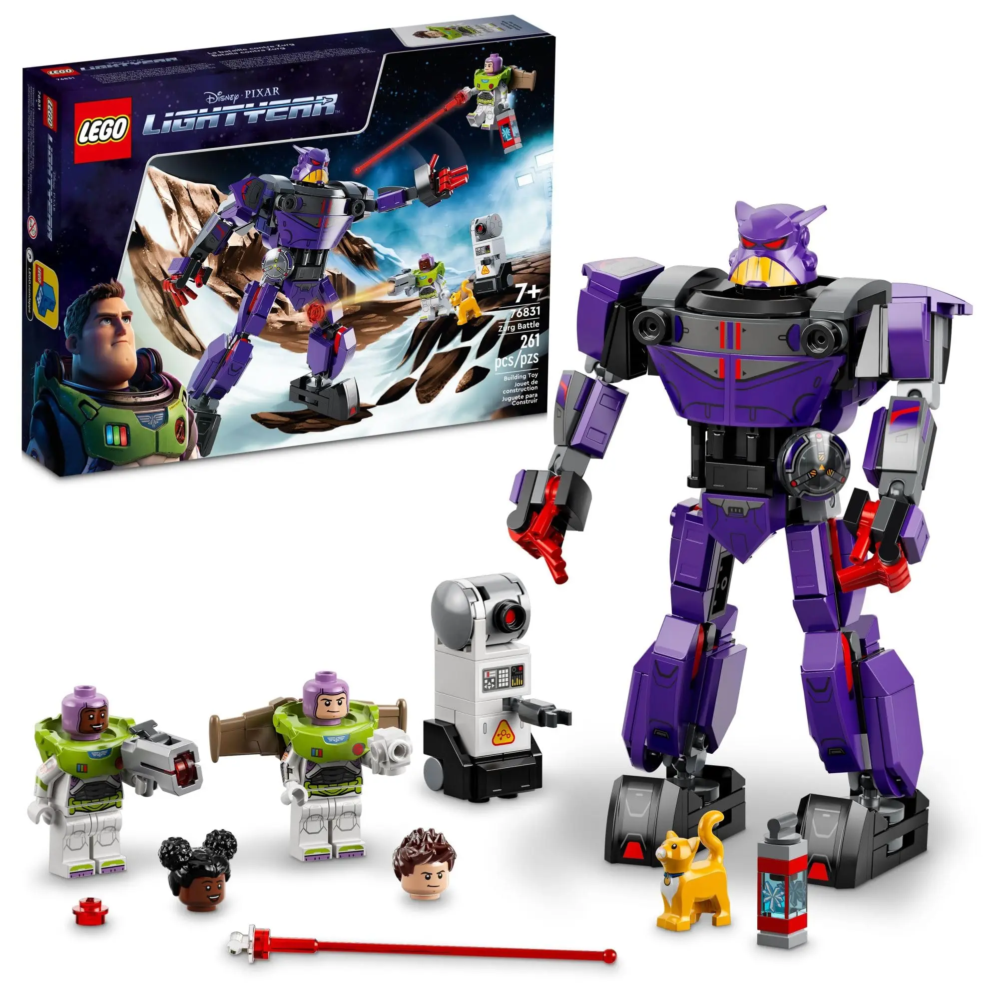 Фото LEGO Disney и Pixar's Lightyear Zurg Battle 76831 Строительная игрушка-робот с минифигуркой Mech Buzz с лазером, реактивный рюкзак, 261 шт. №1