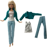 nk official 1 set fashion outfit blue shirt sliver top blue trouseres modern clothes for barbie doll accessories