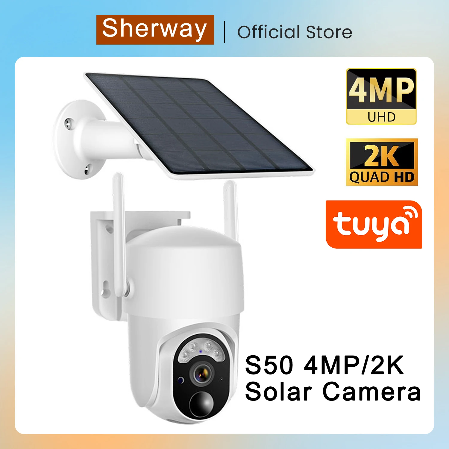 

S50-Pro 2K/4MP Solar Wireless Security Camera Outdoor PIR Human Detection Cloud storage 4*18650mAh 360° PTZ Security IP Cameras