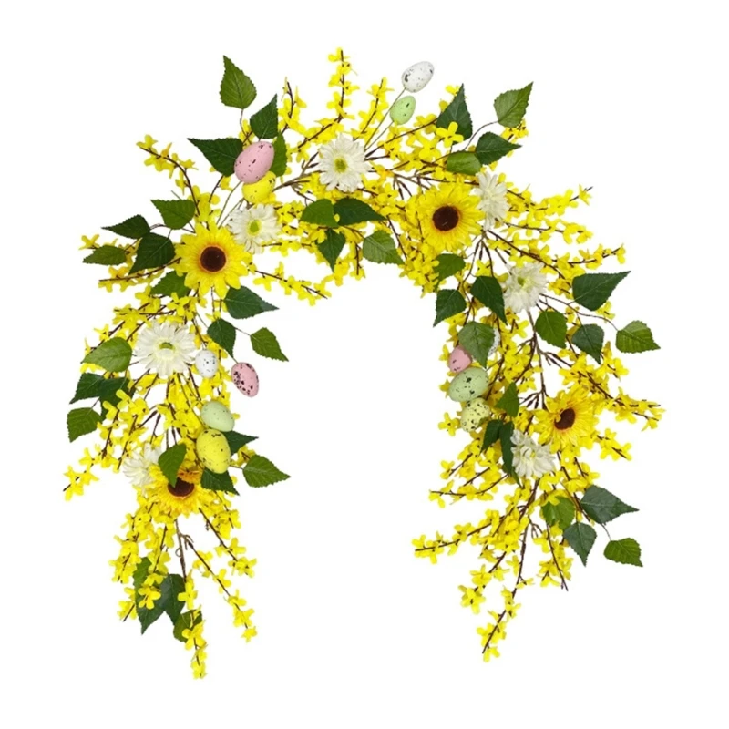 

Easter Colorful Egg Sunflower Wreath Decorative Colorful Eggs Garland Ornaments Supplies for Spring Front Door