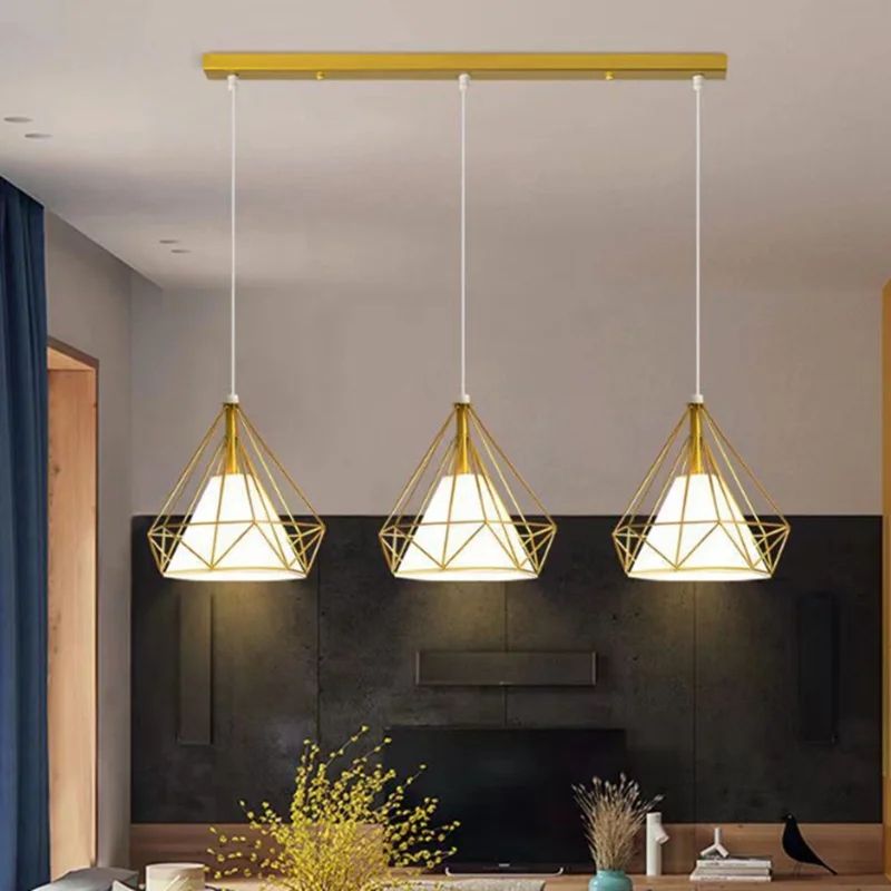 

Chandeliers Lights Dining Room Diamond Modern Three-Headed LED Indoor Ceiling Creative Bar Golden Black Interior Pendant Lamps