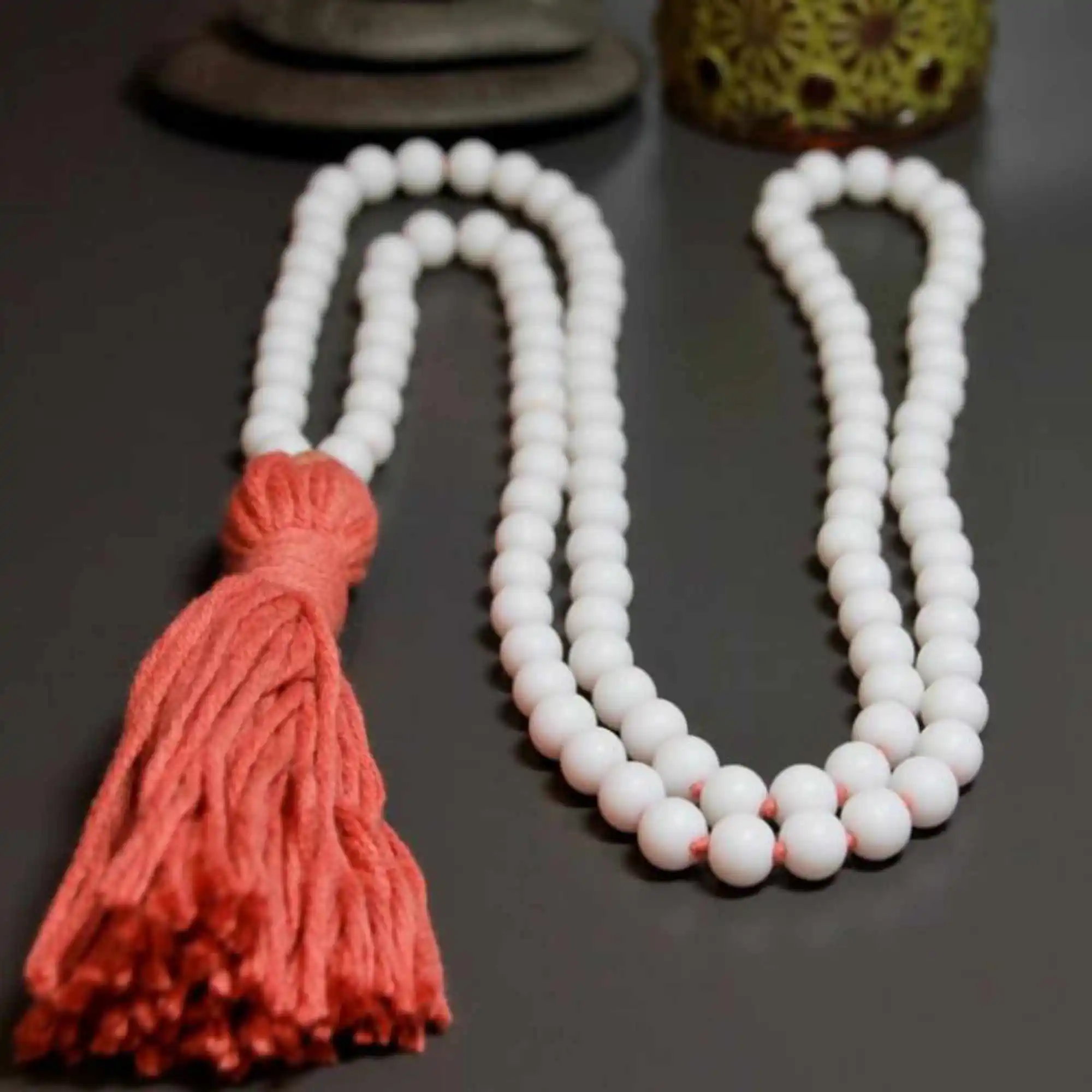 

8mm Natural knot 108 Scrub White porcelain beads necklace Bohemia Jasper Seven Chakras Taseel Pray Bless Wristband Healing Diy