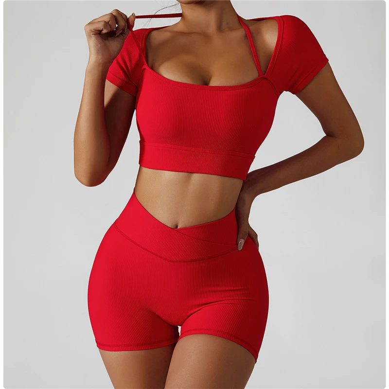 

AIIOU Seamless Sport Bra and Shorts Gym Clothing Workout Clothes For Women Tracksuit Gym Set Sportwear Padded Vest Fitness Suit