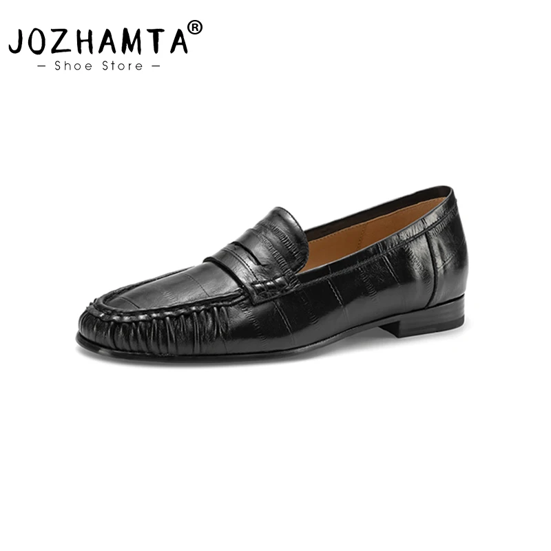 Фото Женские туфли JOZHAMTA из натуральной кожи, размеры 34-39, повседневная обувь, модные туфли на низком каблуке, лоферы для женщин, весенняя повседневная обувь №1