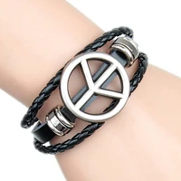 european and american popular fashion love peace anti war signs leather bracelet simple and adjustable bracelet