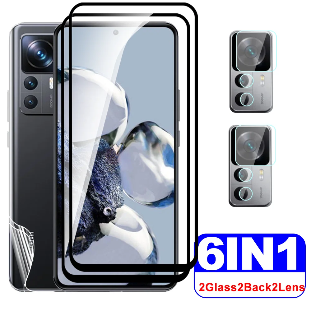 

6in1 Black Edge Tempered Glass Back Cover Hydrogel Film For Xiaomi 12T Pro Mi 12tpro Xiaomi12t Pro Camera Lens Screen Protector