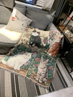 cat print leisure blanket art knit embroidered cotton blankets sofa cobertor hanging tapestry for sofa bed plane travel sofa