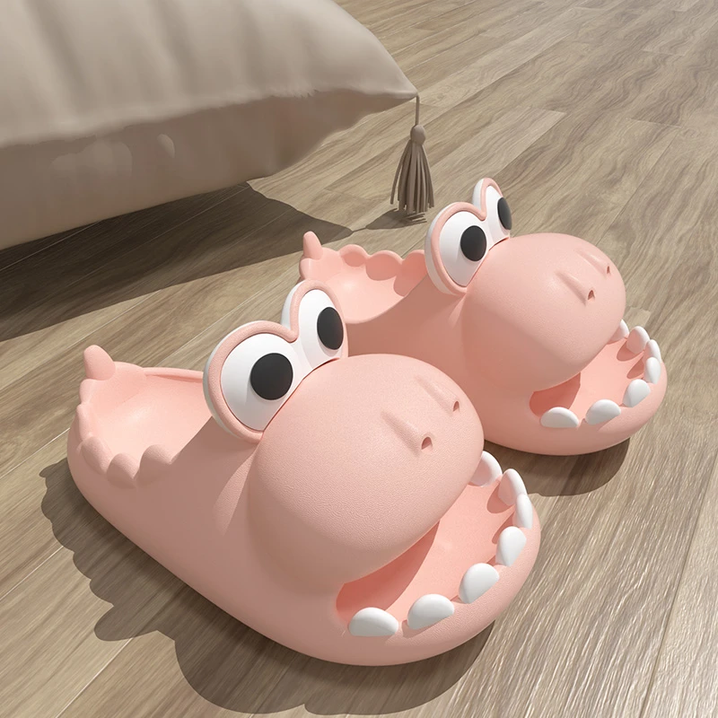 Cartoon Cute Dinosaur Cartoon Women Slippers Sandals Summer Beach Slides Non-Slip Platform Sandals Home Bathroom Shoes