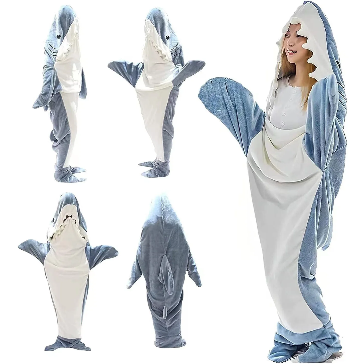 

110/170/190/210cm New Wearable Shark Blanket Flannel Sleeping Bag Air Conditioner Blanket for Children and Adult Soft Warm