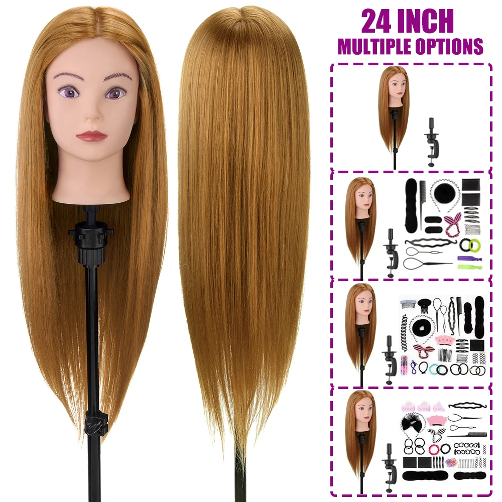 

Mannequin Head Woman Wig 24 Inch Training Head Salon Practice Hairstyles Manikin Doll Head With Hair Styling Tool Accessories