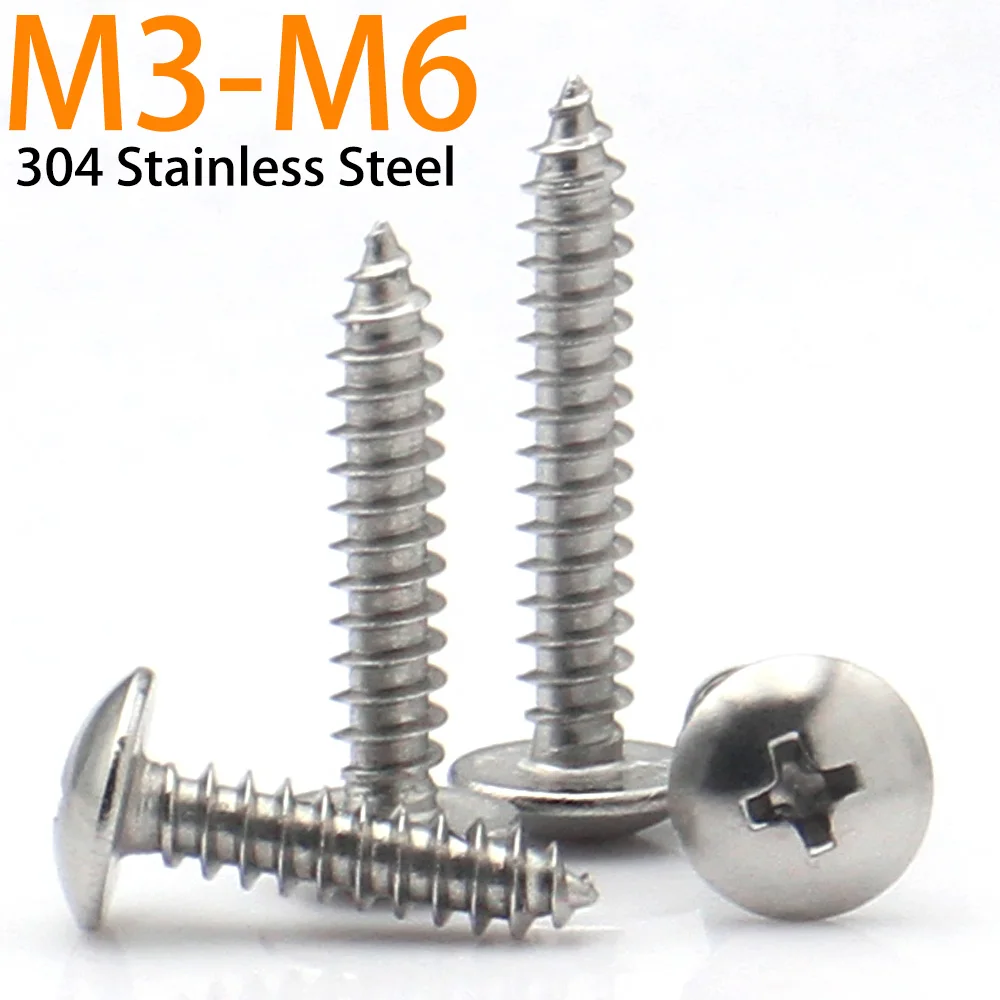 

20/55 шт. M3 M4 M5 M6 304, нержавеющая сталь Phillips, утопленная ферменная головка, саморезы с крестообразным грибовидной головкой, длина дерева: 6-40 мм