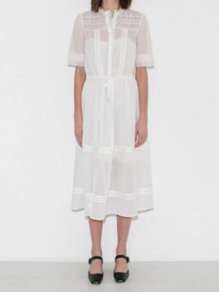 2022 Spring and Summer New Women Dress Lace Hollow Short-sleeved Dress 2-piece Set Midi Dress
