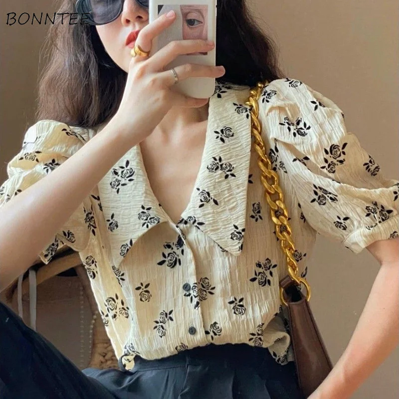 

Рубашка женская с рукавами-фонариками, Элегантная блузка с принтом в винтажном французском стиле, дизайнерский нежный элегантный наряд, лето