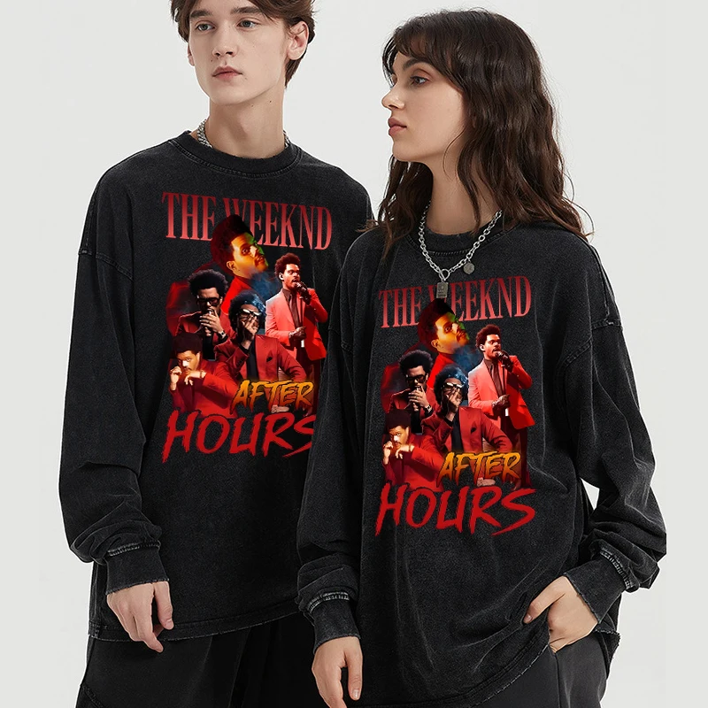 

Футболка weeknd с узором, элегантные однотонные футболки, топы унисекс из хлопка в стиле хип-хоп, классический узор, универсальные Промытые с д...
