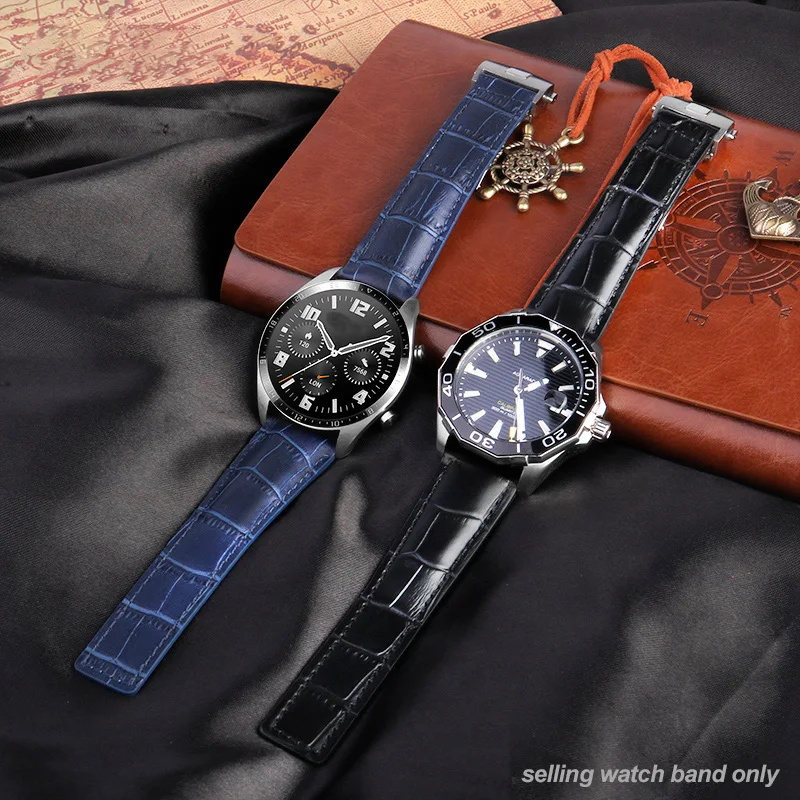 Фото Кожаный ремешок для часов TAG Heuer Calera, 19 мм, 20 мм, 22 мм, стальная пряжка, синий, коричневый, черный, ремешок для часов из крокодиловой кожи, аксессуары №3