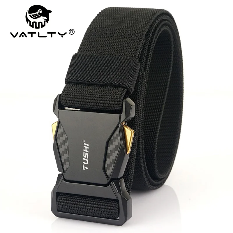 Official Genuine 2023 Elastic Belt for Men Alloy Buckle Quick Release Carbon Texture Military  Belt Stretch Girdles Male