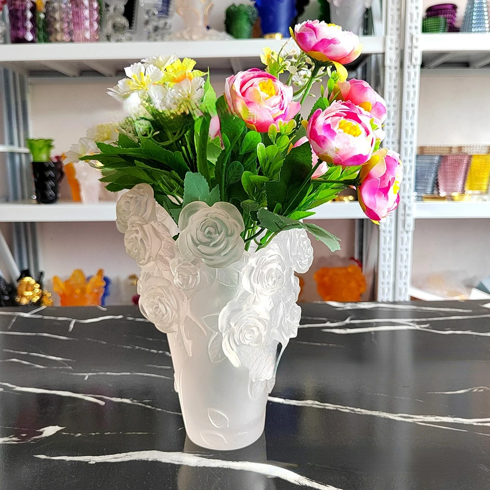 

Luxury Crystal Glass Incense Burner Rose Flower Censer 15cm Multifuctional Vase Decorative Desktop Ornament Wedding Xmas Decor