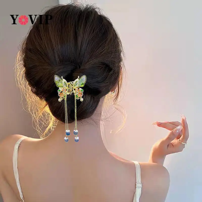 

Pearl Flower Butterfly Tassel Hairpin Vintage Long Pendant Hair Clips Shark Clip Headwear Claw Clip Girl Hair DIY Styling Tool
