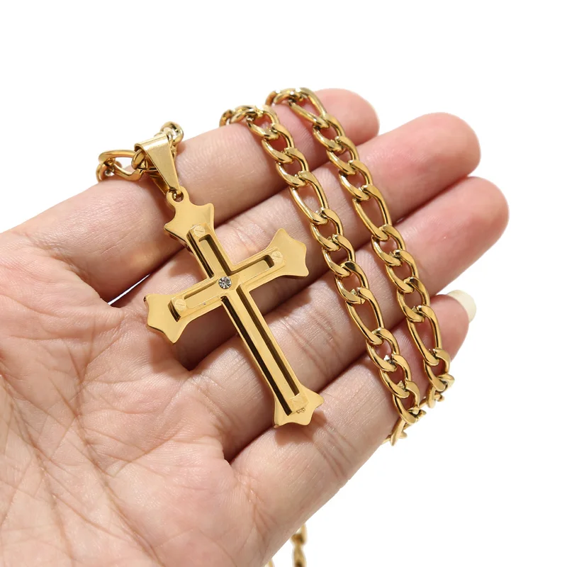 Ожерелье с подвеской-крестом из нержавеющей стали, 31 х45 мм