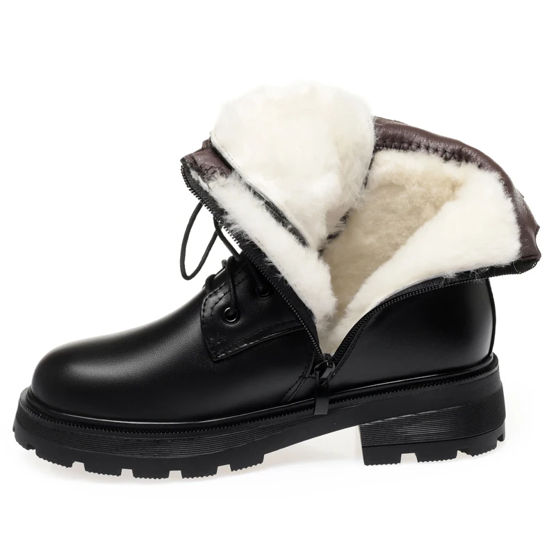 AIYUQI Women Winter Boots Large Size Non-slip 2023 New Genuine Leather Women's Motorcycle Boots Wool Warm Women Snow Boots