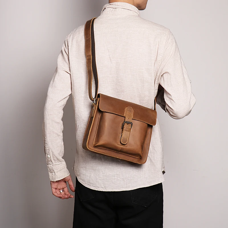 

And Ladies Square Shoulder Bag Crazy Bag Sling Design Bag Outgoing Commuter Trendy Ipad Leather Men's Vintage Bag Horse Luxury