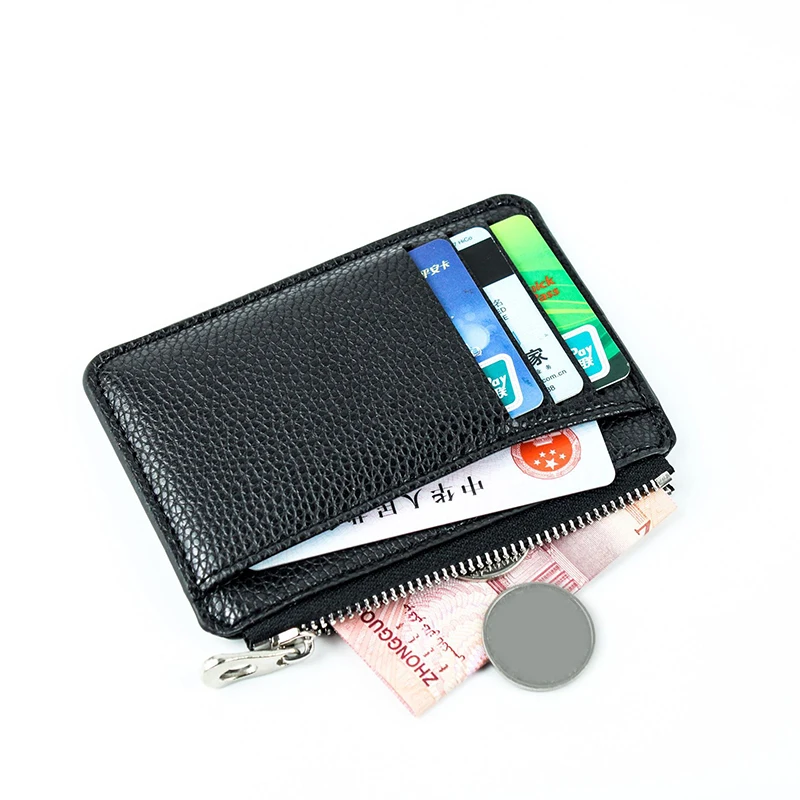 

Men Credit Mini Bank Cards Holder Slim Wallet Purse PU Leather For Women Card Holder Leather Unisex Zipper Business Card Case