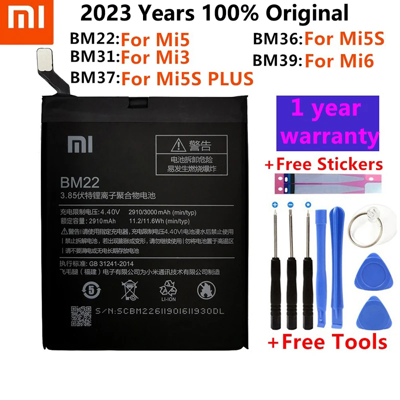 

Original Xiaomi bm31 bm22 bm36 bm37 bm39 Battery For Xiaomi Mi3 Mi5 Mi5S Mi5SPLUS Mi6 High Quality batteries with Tools Gifts