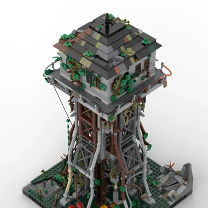 Фото Строительные блоки Moc, модульный вид на улицу, брошенная сторожевая башня, технические кирпичи, сборка своими руками, строительные игрушки для детей, праздник №4