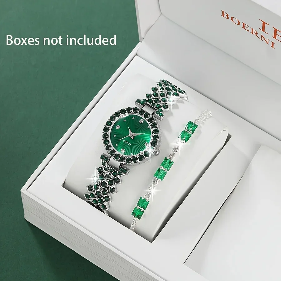 Зеленые Кварцевые Наручные Часы Для Женщин Комплект Из 2 Предметов Модный И