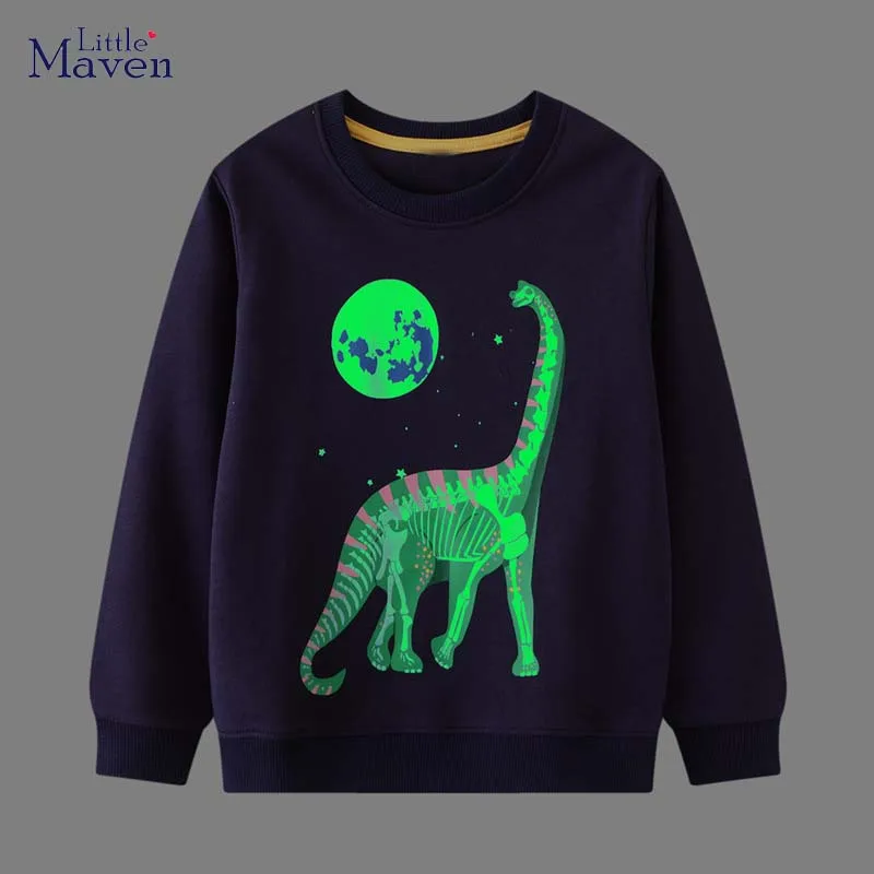 Little maven Baby Boys Luminous Sweatshirt Cotton Autumn Casual Clothes with Dinosaur and the Moon Fashion for Kids